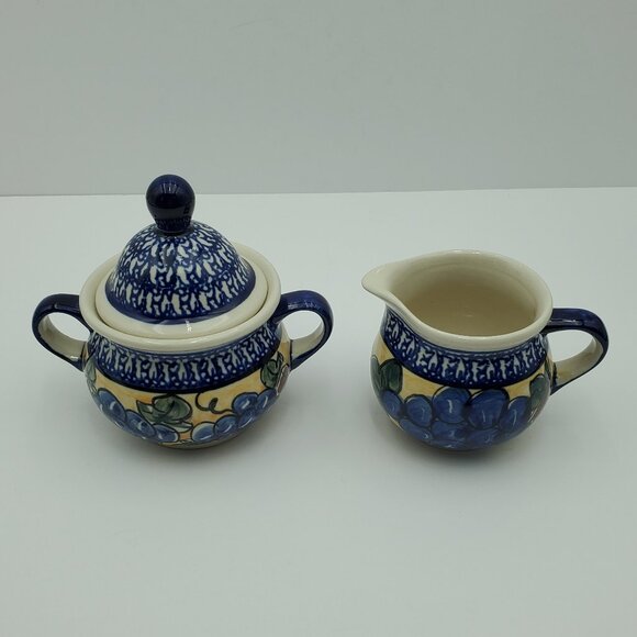 Polish Pottery Tuscan Grapes Cream & Sugar Set Grapes Creamer and Sugar Bowl - Picture 2 of 16